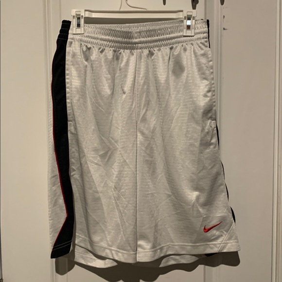 Nike Silver Shorts with Red Swoosh - Picture 1 of 6